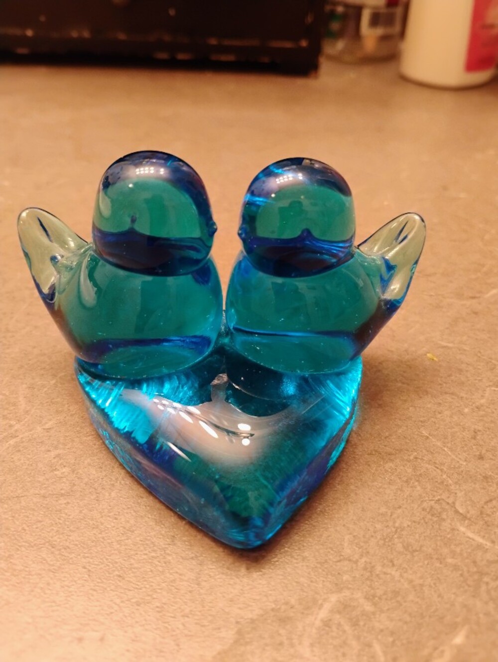 Blue Glass Lovebirds,1986, Leo Ward,Highly Collectable, And In Mint Condition.
